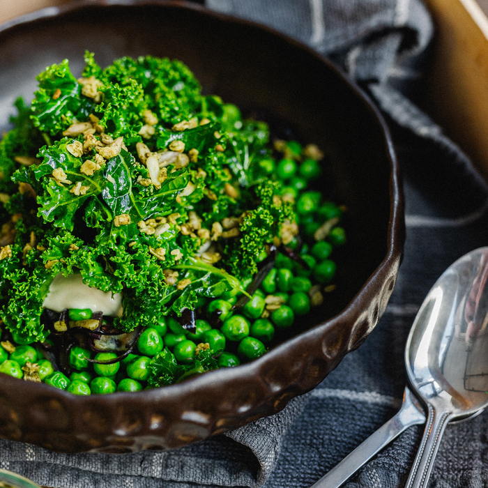 Candied Pea Salad with Massaged Kale & Udo's Greens Granola