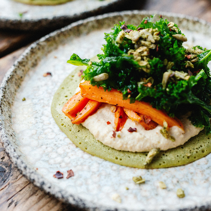 Beyond Green Pancakes with Winter Roots and Omega Hummus