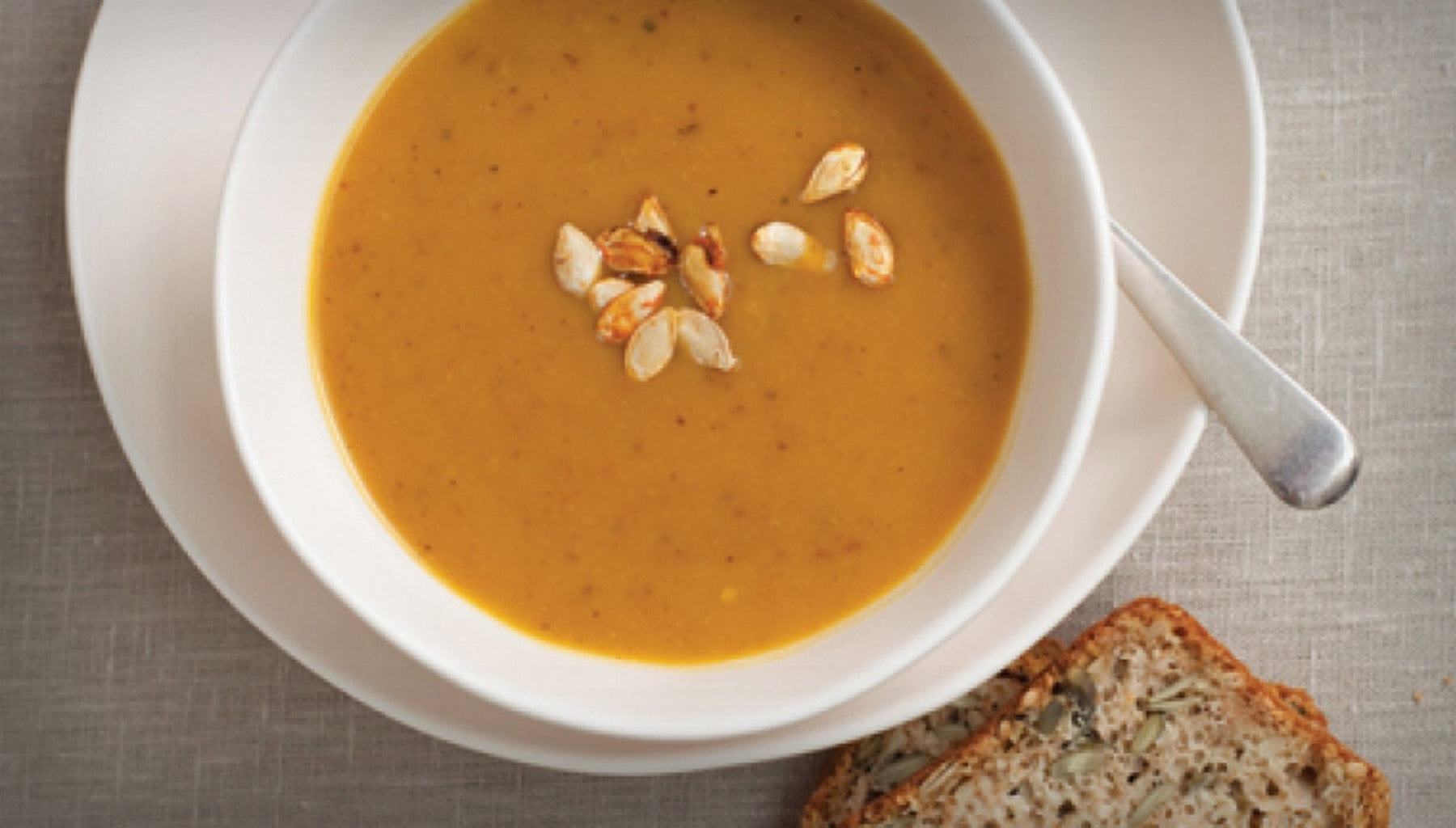 Roasted, Curried Squash Soup With Udo’s Choice Beyond Greens Bread