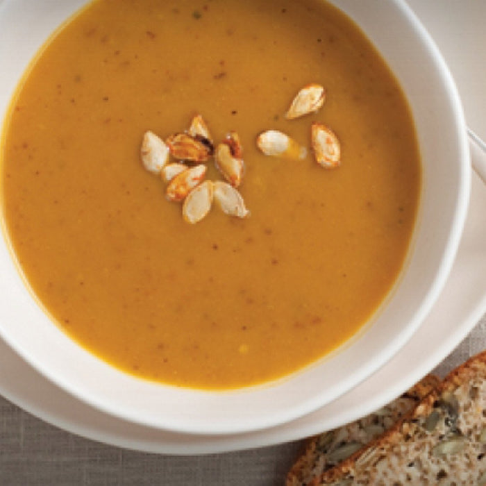 Roasted, Curried Squash Soup With Udo’s Choice Beyond Greens Bread
